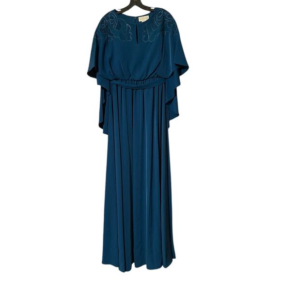 Sachin & Babi NEW Size 10 Moroccan Blue Crepe Embroidered Wren Cape Maxi Gown - Picture 4 of 12